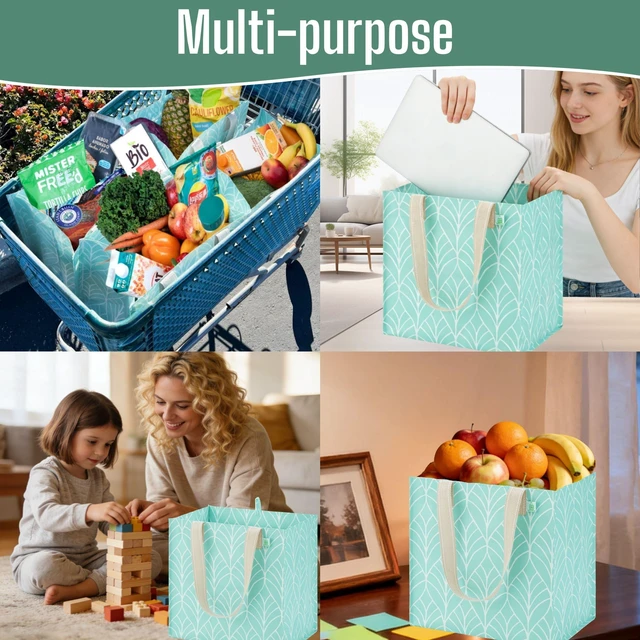 Alt view image 2 of 7 - 4 Pack Large Grocery Bag Reusable Shopping Bags with Hard Bottom | Utility Tote with Reinforced Handles, Heavy Duty, Foldable, Stand Upright, for Groceries Shopping Cart(Evergreen,4 Pack)