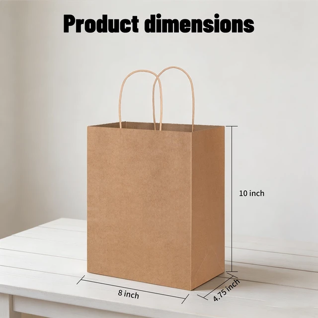 Alt view image 2 of 7 - 100 Pack 8x4.75x10 Inch Medium Brown Kraft Paper Bags with Handles Bulk for Wedding Birthday Party Favors Grocery Retail Shopping Business Goody Craft Gift Bags Sacks (Plain Natural 100 Count)