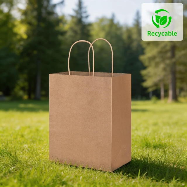 Alt view image 4 of 7 - 100 Pack 8x4.75x10 Inch Medium Brown Kraft Paper Bags with Handles Bulk for Wedding Birthday Party Favors Grocery Retail Shopping Business Goody Craft Gift Bags Sacks (Plain Natural 100 Count)