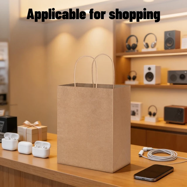 Alt view image 5 of 7 - 100 Pack 8x4.75x10 Inch Medium Brown Kraft Paper Bags with Handles Bulk for Wedding Birthday Party Favors Grocery Retail Shopping Business Goody Craft Gift Bags Sacks (Plain Natural 100 Count)