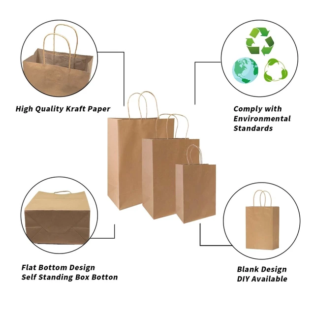 Alt view image 3 of 6 - Kraft Gift Paper Bags with Handles,120pack Multiple 3 Assorted Sizes | Gift Bags for Favors Grocery Retail Party Birthday Shopping Business Goody Craft Merchandise Take Out Sacks