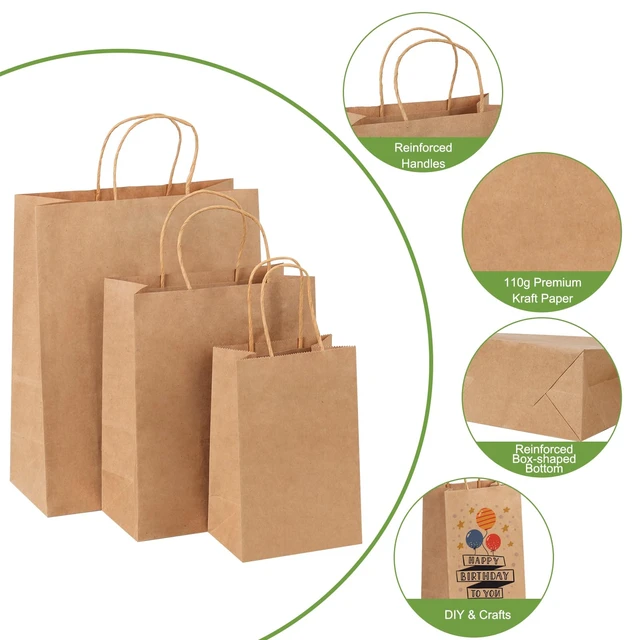 Alt view image 4 of 7 - 120pcs Paper Bags with Handles Assorted Sizes Kraft Brown Bags | Brown Paper Gift Bags with Handles Bulk 3 Mixed Sizes for Retail, Party, Birthday, Gift, Shopping, Business, Merchandise