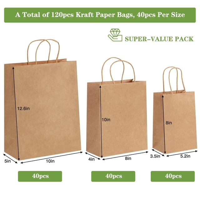 Alt view image 2 of 7 - 120pcs Paper Bags with Handles Assorted Sizes Kraft Brown Bags | Brown Paper Gift Bags with Handles Bulk 3 Mixed Sizes for Retail, Party, Birthday, Gift, Shopping, Business, Merchandise