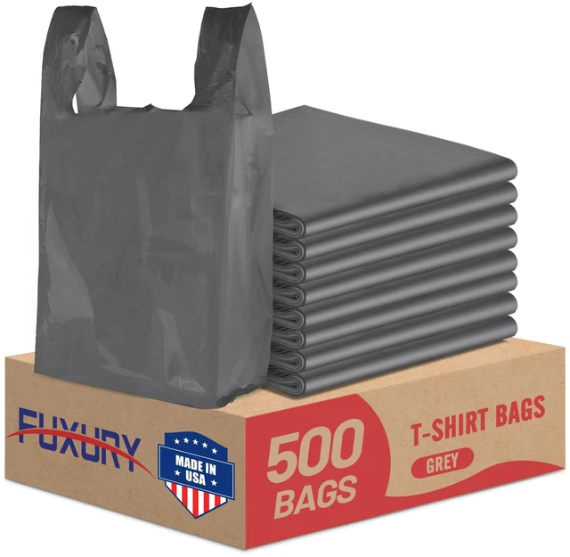 Main image of 500 Count Plastic Grocery Shopping T-shirt Bags with Handles Grey | 11.5" x 6.5" x 21", Trash, Take Out, To Go, Restaurants, Retail Bags in Bulk for Small Business (Made in USA)