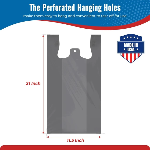 Alt view image 2 of 7 - 500 Count Plastic Grocery Shopping T-shirt Bags with Handles Grey | 11.5" x 6.5" x 21", Trash, Take Out, To Go, Restaurants, Retail Bags in Bulk for Small Business (Made in USA)
