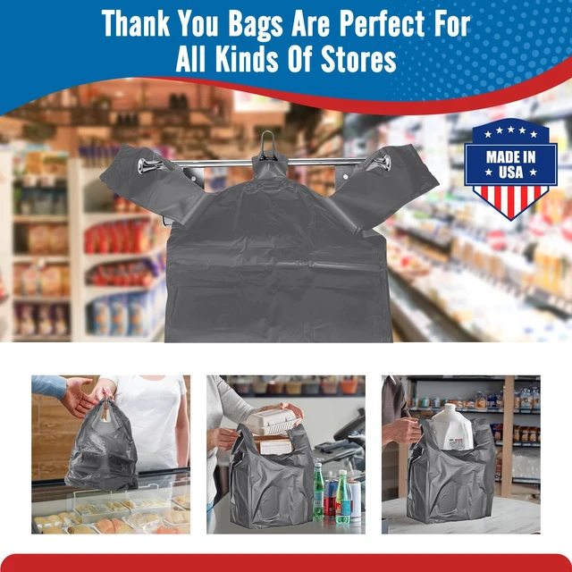 Alt view image 4 of 7 - 500 Count Plastic Grocery Shopping T-shirt Bags with Handles Grey | 11.5" x 6.5" x 21", Trash, Take Out, To Go, Restaurants, Retail Bags in Bulk for Small Business (Made in USA)