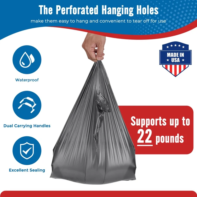 Alt view image 7 of 7 - 500 Count Plastic Grocery Shopping T-shirt Bags with Handles Grey | 11.5" x 6.5" x 21", Trash, Take Out, To Go, Restaurants, Retail Bags in Bulk for Small Business (Made in USA)