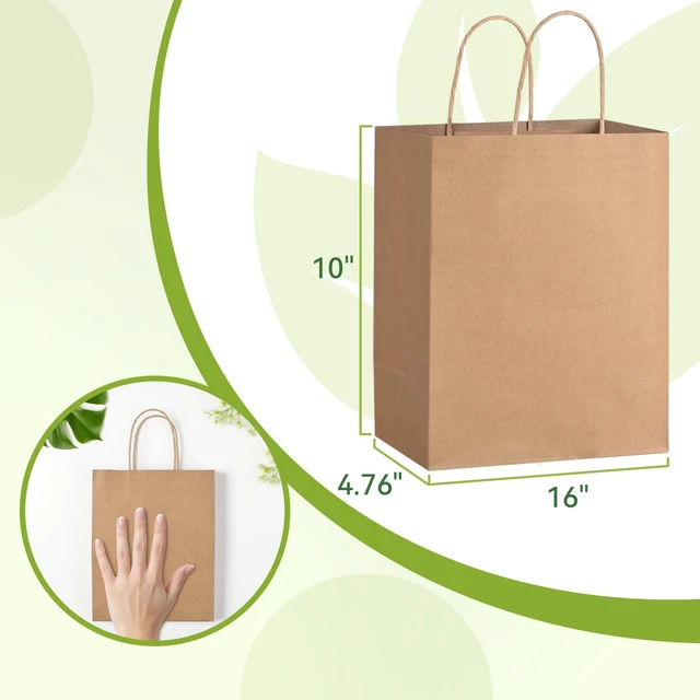 Alt view image 2 of 7 - 100 Pack Medium Paper Gift Bags with Handles, 8 x 4.76 x 10 Inch, Brown | Kraft Material, Bulk Pack for Craft, Shopping, Business, Retail, Party Favor, Birthday and Grocery Use