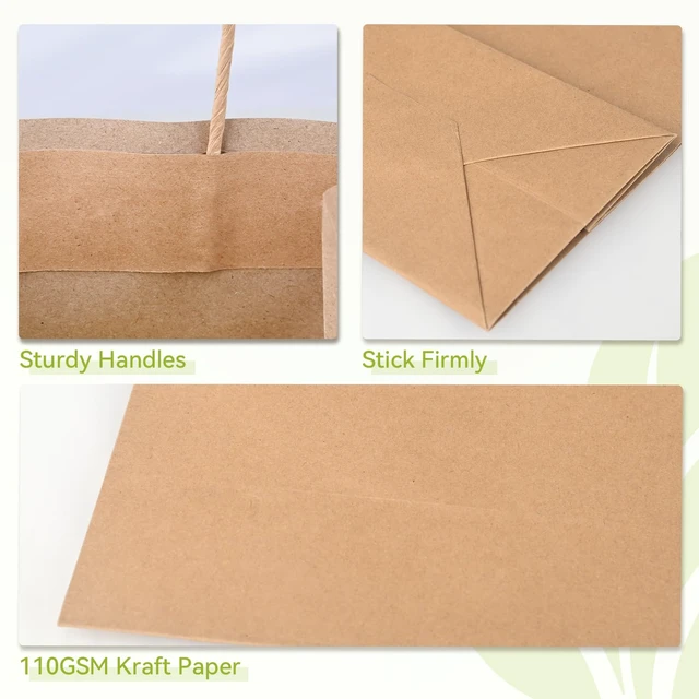 Alt view image 3 of 7 - 100 Pack Medium Paper Gift Bags with Handles, 8 x 4.76 x 10 Inch, Brown | Kraft Material, Bulk Pack for Craft, Shopping, Business, Retail, Party Favor, Birthday and Grocery Use