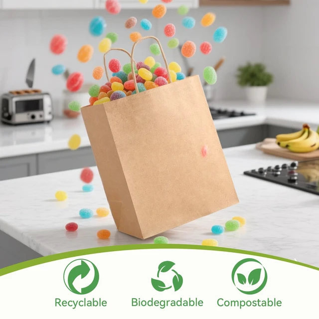 Alt view image 6 of 7 - 100 Pack Medium Paper Gift Bags with Handles, 8 x 4.76 x 10 Inch, Brown | Kraft Material, Bulk Pack for Craft, Shopping, Business, Retail, Party Favor, Birthday and Grocery Use