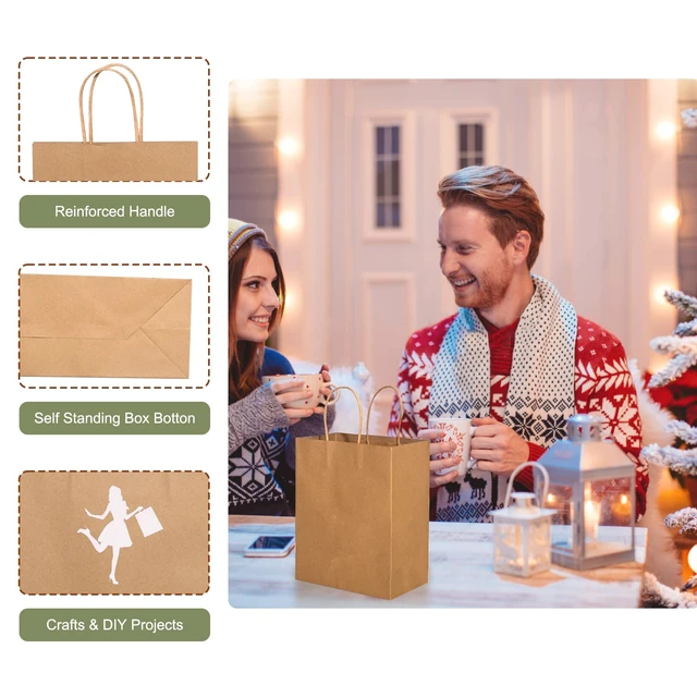 Alt view image 7 of 7 - 100 Pack Medium Paper Gift Bags with Handles, 8 x 4.76 x 10 Inch, Brown | Kraft Material, Bulk Pack for Craft, Shopping, Business, Retail, Party Favor, Birthday and Grocery Use