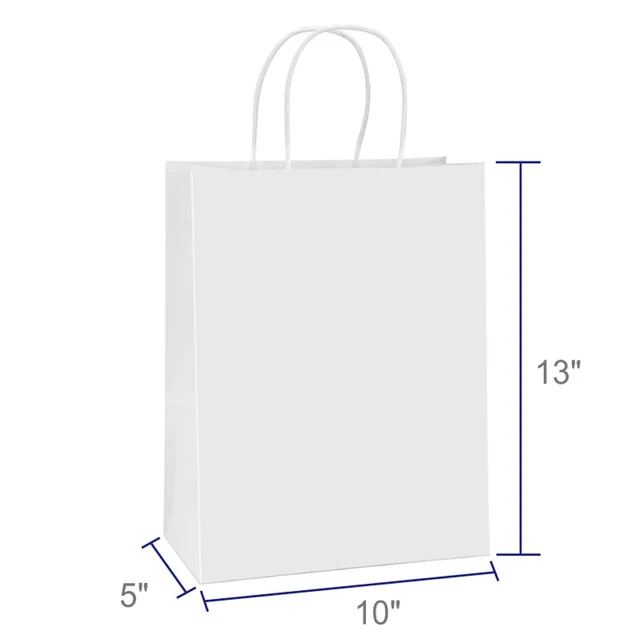 Alt view image 2 of 5 - Kraft Paper Bags with Handles 10x5x13 Inch White 100 Pack Bulk | Recyclable, Large Size, Sturdy Handles, DIY-Friendly, For Gift Giving, Crafts, Party Favors, Christmas, Business Packaging