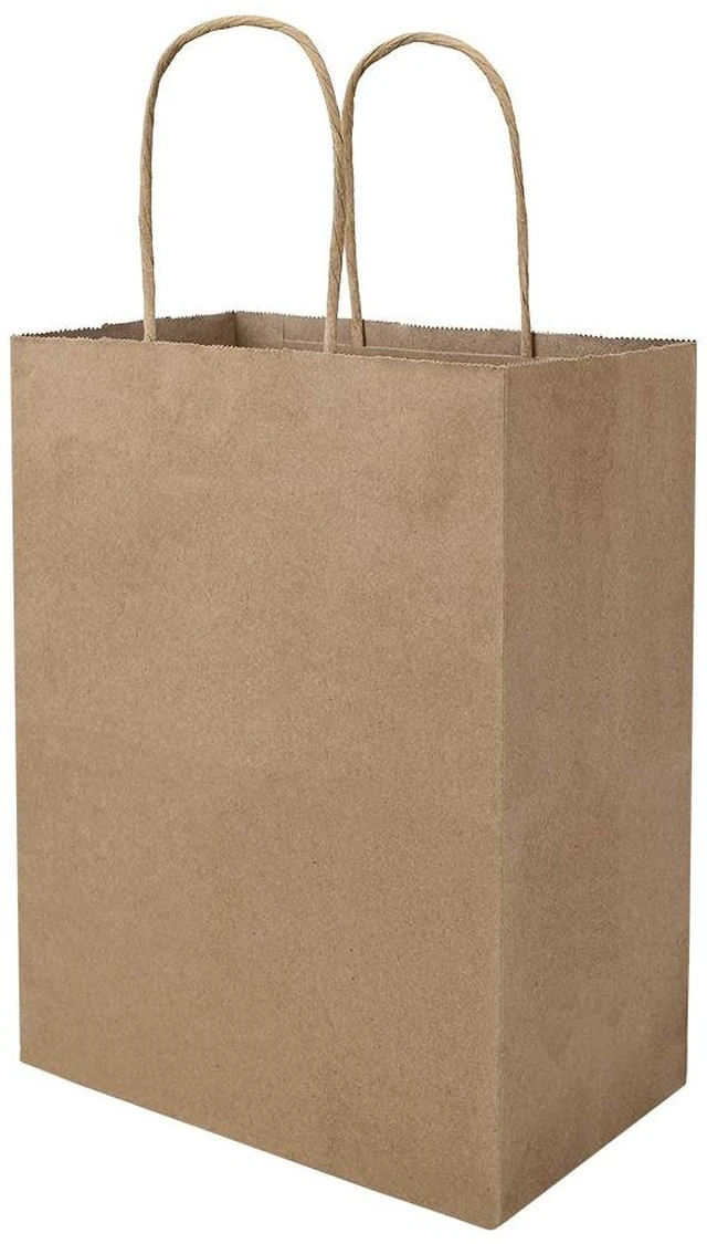 Main image of 100 Pack 8x4.75x10 Inch Plain Medium Paper Bags with Handles Bulk, Brown Kraft Craft Gift Bags, Grocery Shopping Retail Birthday Party Favors Wedding Sacks (Natural Brown, 100pcs)