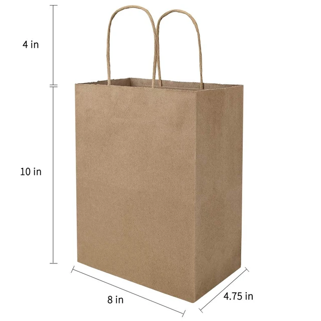 Alt view image 3 of 7 - 100 Pack 8x4.75x10 Inch Plain Medium Paper Bags with Handles Bulk, Brown Kraft Craft Gift Bags, Grocery Shopping Retail Birthday Party Favors Wedding Sacks (Natural Brown, 100pcs)