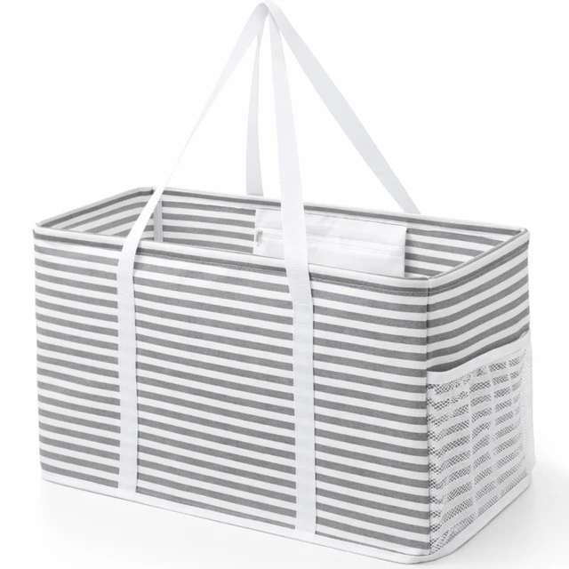 Main image of Large Tote bag, Reusable Shopping Grocery Bags, 46L, 1 Pack, Gray | Standing Utility Tote Basket with Metal Wire Frame&Handles for Picnics Beach Laundry Car Pool Camping