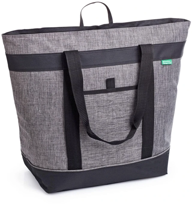 Main image of Bag, Heavy Duty Soft Insulated Grocery Bag, Charcoal | Thermal insulation keeps food warm or cold, convertible handles to carry sideways for pizza, delivery bag, beach, travel.