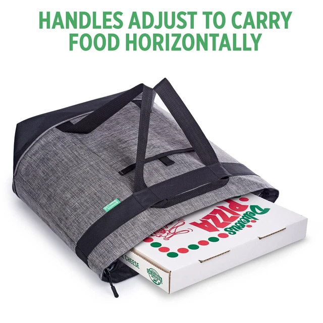 Alt view image 5 of 6 - Bag, Heavy Duty Soft Insulated Grocery Bag, Charcoal | Thermal insulation keeps food warm or cold, convertible handles to carry sideways for pizza, delivery bag, beach, travel.