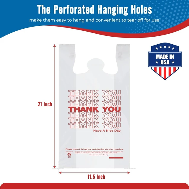 Alt view image 2 of 7 - 500 Count Thank You Plastic Grocery Shopping T-shirt Bags | White 11.5" x 6.5" x 21" Take Out, To Go, Restaurants, Convenience Store,Retail Bags with Handles in Bulk for Small Business