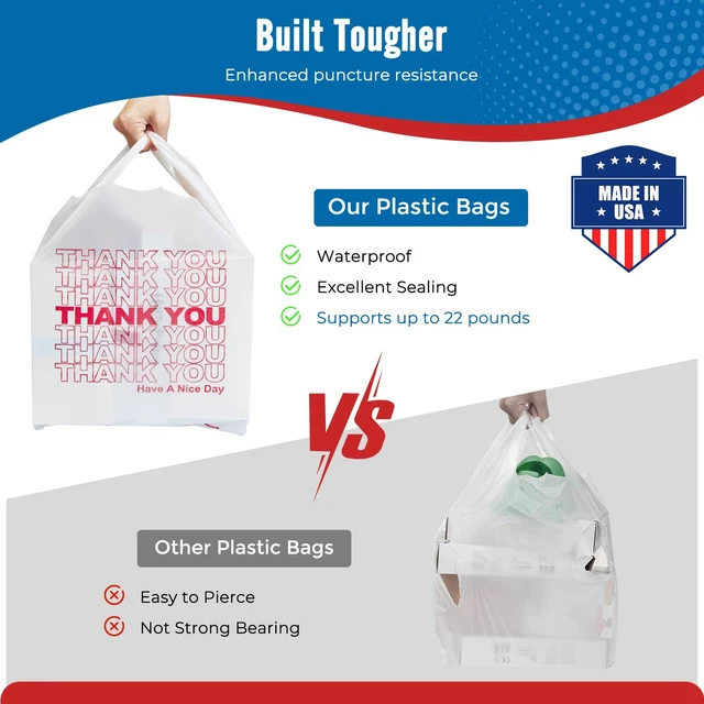 Alt view image 4 of 7 - 500 Count Thank You Plastic Grocery Shopping T-shirt Bags | White 11.5" x 6.5" x 21" Take Out, To Go, Restaurants, Convenience Store,Retail Bags with Handles in Bulk for Small Business