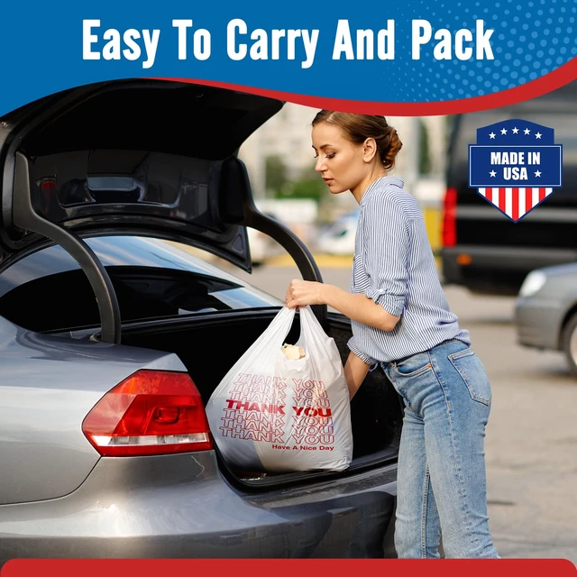 Alt view image 6 of 7 - 500 Count Thank You Plastic Grocery Shopping T-shirt Bags | White 11.5" x 6.5" x 21" Take Out, To Go, Restaurants, Convenience Store,Retail Bags with Handles in Bulk for Small Business