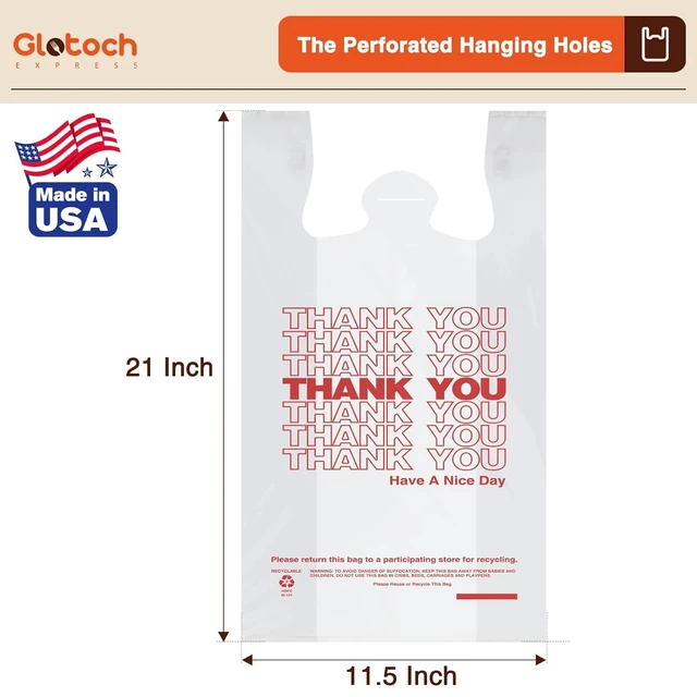 Alt view image 2 of 7 - Thank You Shopping Bags with Handles White 1000 Count | 11.5" x 6.5" x 21" Grocery Bags for Restaurant, Retail, Takeout, Convenience Stores, T-shirt Bag in Bulk for Small Business