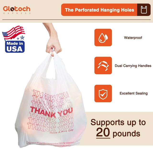 Alt view image 3 of 7 - Thank You Shopping Bags with Handles White 1000 Count | 11.5" x 6.5" x 21" Grocery Bags for Restaurant, Retail, Takeout, Convenience Stores, T-shirt Bag in Bulk for Small Business