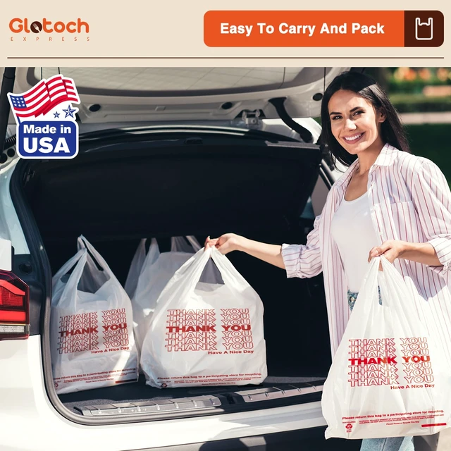 Alt view image 4 of 7 - Thank You Shopping Bags with Handles White 1000 Count | 11.5" x 6.5" x 21" Grocery Bags for Restaurant, Retail, Takeout, Convenience Stores, T-shirt Bag in Bulk for Small Business