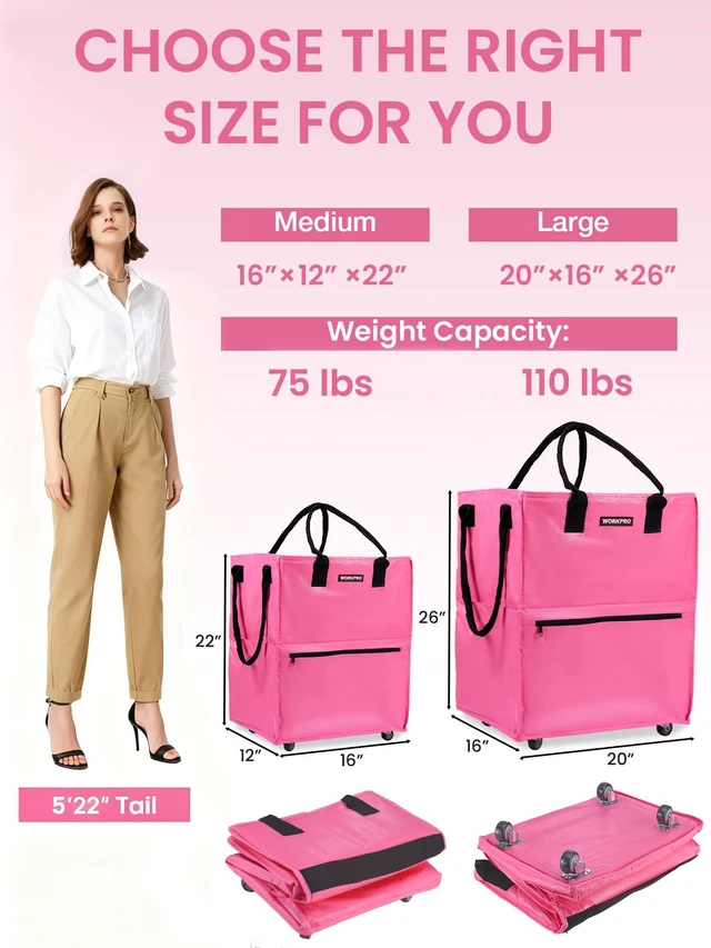 Alt view image 2 of 7 - Medium Rolling Grocery Bag, 18-Gallon Rolling Tote with 4 Wheels | Reusable Grocery Bag on Wheels, Holds Up to 75 lbs, Heavy Duty Rolling Tote for Groceries, Laundry, Moving & Storage