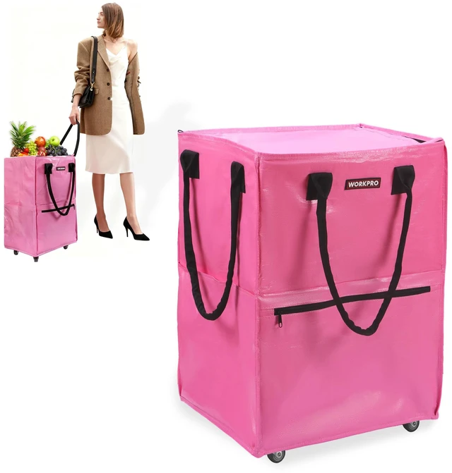 Main image of Medium Rolling Grocery Bag, 18-Gallon Rolling Tote with 4 Wheels | Reusable Grocery Bag on Wheels, Holds Up to 75 lbs, Heavy Duty Rolling Tote for Groceries, Laundry, Moving & Storage