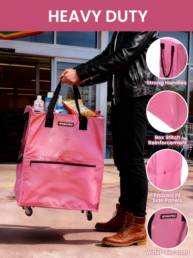Alt view image 4 of 7 - Medium Rolling Grocery Bag, 18-Gallon Rolling Tote with 4 Wheels | Reusable Grocery Bag on Wheels, Holds Up to 75 lbs, Heavy Duty Rolling Tote for Groceries, Laundry, Moving & Storage