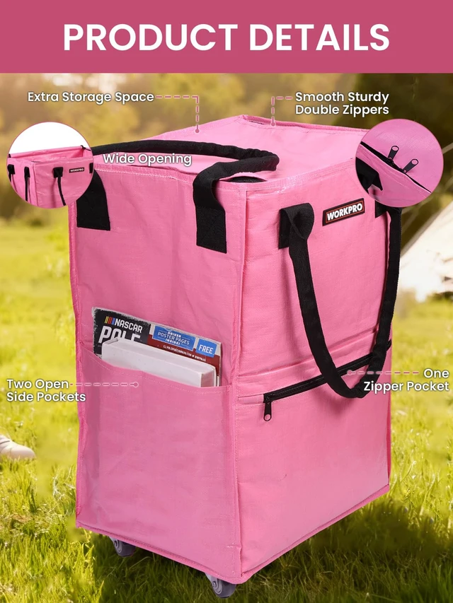 Alt view image 7 of 7 - Medium Rolling Grocery Bag, 18-Gallon Rolling Tote with 4 Wheels | Reusable Grocery Bag on Wheels, Holds Up to 75 lbs, Heavy Duty Rolling Tote for Groceries, Laundry, Moving & Storage