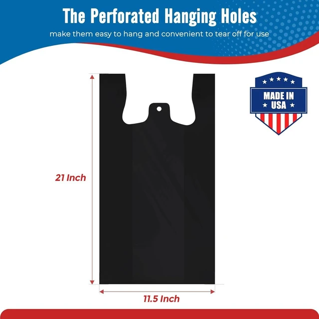 Alt view image 2 of 7 - 500 Count Plastic Grocery Shopping T-shirt Bags Black with Handles | 11.5" x 6.5" x 21" Trash, Take Out, To Go, Restaurants, Retail Bags in Bulk for Small Business (Made in USA)