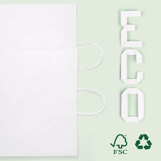 Alt view image 5 of 7 - 50 Pack Large White Paper Bags with Handles, 16x6x12 Inch Kraft Gift Sacks Bulk for Small Business, Retail, Shopping, Grocery, Food Service Take Out, Party Favors
