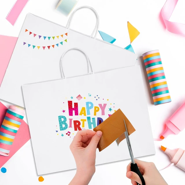 Alt view image 6 of 7 - 50 Pack Large White Paper Bags with Handles, 16x6x12 Inch Kraft Gift Sacks Bulk for Small Business, Retail, Shopping, Grocery, Food Service Take Out, Party Favors