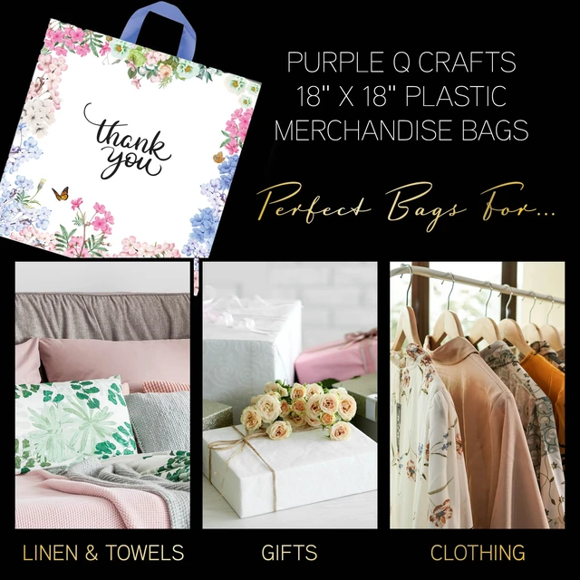 Alt view image 5 of 5 - Thank You Bags With Soft Loop Handle for Business Retail, Boutique Bulk 50 Pack 18" W x 18" H Floral Plastic Shopping Bags/Gift Bags Perfect For Mothers Day
