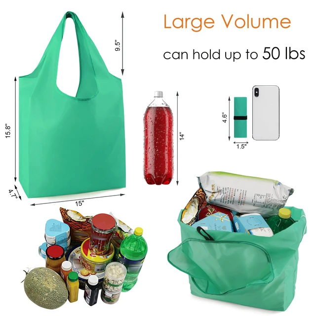 Alt view image 4 of 7 - Reusable-Grocery-Bags-Foldable-Machine-Washable-Reusable-Shopping-Bags-Bulk Colorful 10 Pack 50LBS Extra Large Folding Reusable Bags Totes w Zipper Storage Pouch Lightweight Polyester Fabric