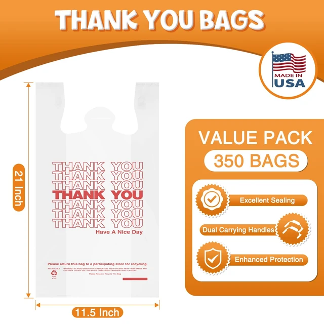 Alt view image 2 of 7 - You Shopping Plastic Bags with Handle White (350 Count) | 11.5 x 6.5 x 21" Grocery T-shirt Bags for Restaurants, Convenience Store,Takeout,To Go, Retail Merchandise, Supermarket