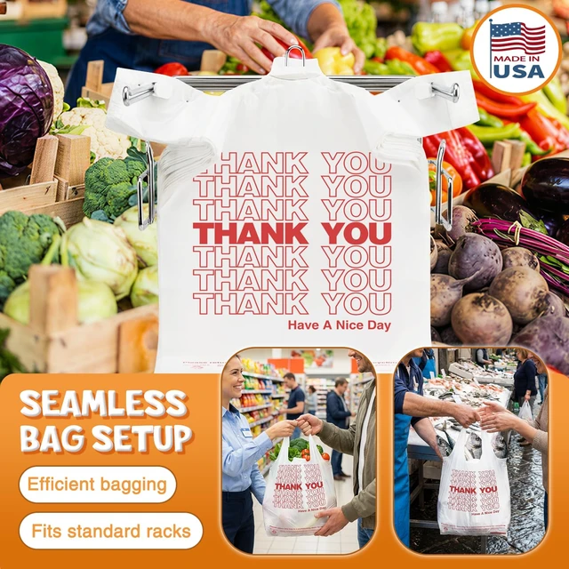 Alt view image 4 of 7 - You Shopping Plastic Bags with Handle White (350 Count) | 11.5 x 6.5 x 21" Grocery T-shirt Bags for Restaurants, Convenience Store,Takeout,To Go, Retail Merchandise, Supermarket