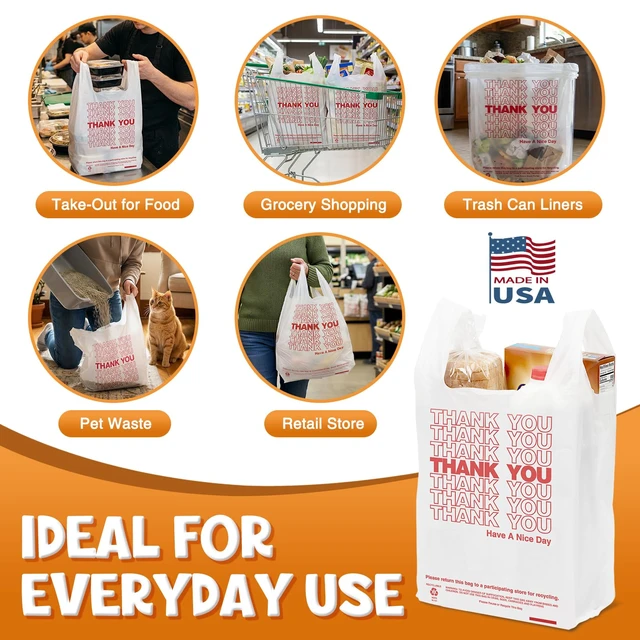 Alt view image 5 of 7 - You Shopping Plastic Bags with Handle White (350 Count) | 11.5 x 6.5 x 21" Grocery T-shirt Bags for Restaurants, Convenience Store,Takeout,To Go, Retail Merchandise, Supermarket