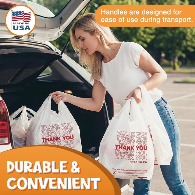 Alt view image 6 of 7 - You Shopping Plastic Bags with Handle White (350 Count) | 11.5 x 6.5 x 21" Grocery T-shirt Bags for Restaurants, Convenience Store,Takeout,To Go, Retail Merchandise, Supermarket