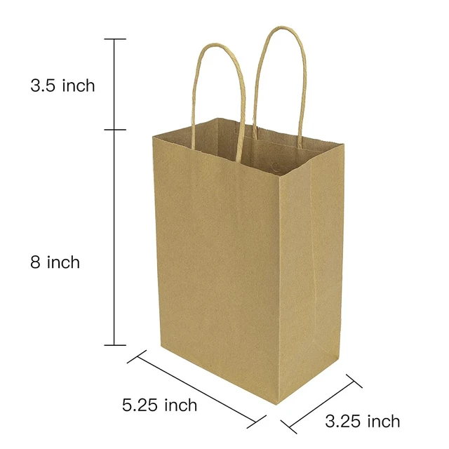 Alt view image 2 of 6 - 100 Pack 5.25x3.25x8 Inch Brown Small Paper Bags with Handles Bulk, Gift Paper Bags, Kraft Birthday Party Favors Grocery Retail Shopping Takeouts Business Craft sacks (Plain Natural 100pcs)