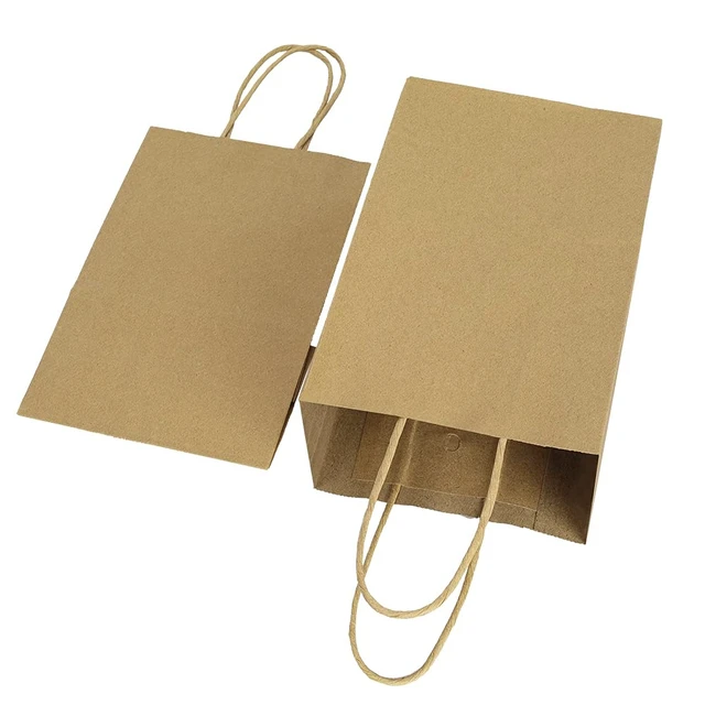 Alt view image 3 of 6 - 100 Pack 5.25x3.25x8 Inch Brown Small Paper Bags with Handles Bulk, Gift Paper Bags, Kraft Birthday Party Favors Grocery Retail Shopping Takeouts Business Craft sacks (Plain Natural 100pcs)