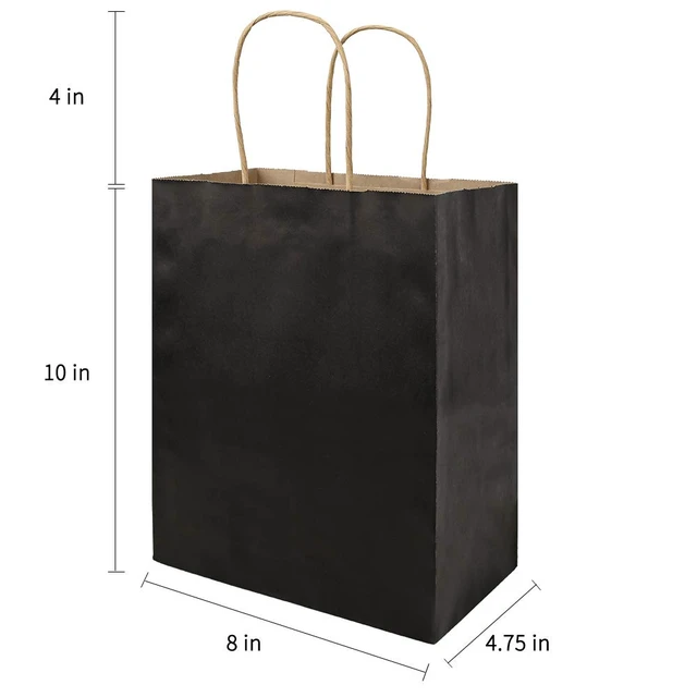 Alt view image 3 of 7 - 100 Pack Medium 8x4.75x10 Inch Black Kraft Paper Bags with Handles Bulk, Gift Bags, Craft Grocery Shopping Retail Party Favors Wedding Business Sacks (Black, 100pcs)