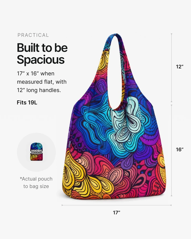 Alt view image 4 of 7 - Standard 19L Tote Foldable Packable Reusable Grocery Shopping Bag | 0.9 oz Premium Portable Collapsible Ultralight Pocket-Sized for Everyday Use & Travel