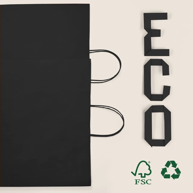 Alt view image 6 of 7 - Large Black Kraft Paper Gift Bags With Handles,16x6x12 Inch 100pcs | Bulk Recycled Shopping Bags Reusable for Business Merchandise Retail, Party Favors & Grocery Packaging