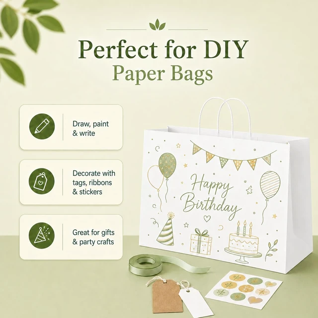 Alt view image 5 of 7 - Gift Paper Bags White Large 16x6x12 100 Pack,Kraft Bags with Handles | Heavy Duty Recycled Shopping bags for Birthday Party Favor Grocery Retail Merchandise Wedding Sacks
