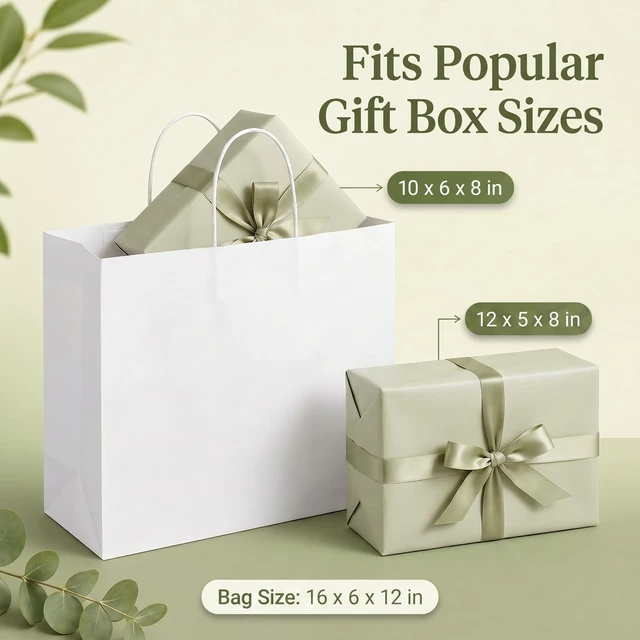 Alt view image 6 of 7 - Gift Paper Bags White Large 16x6x12 100 Pack,Kraft Bags with Handles | Heavy Duty Recycled Shopping bags for Birthday Party Favor Grocery Retail Merchandise Wedding Sacks