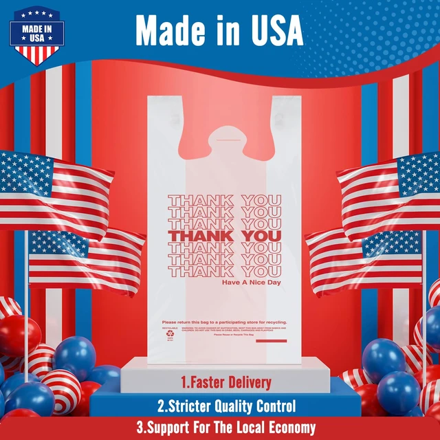 Alt view image 7 of 7 - Plastic Bags Thank You Shopping Grocery T-Shirt Bag with Handles | 1000 Count - 11.5 x 6.5 x 21" Take Out, To Go, Retail, Restaurants, Store Bags for Small Business in Bulk White (Made in USA)