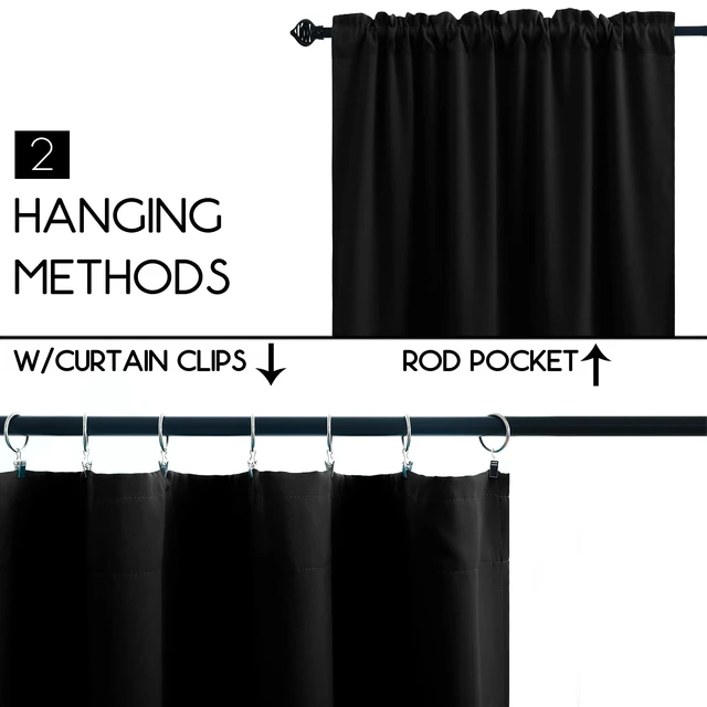 Alt view image 3 of 7 - Short Blackout Curtains for Small Window - 20 Inch Thermal Insulated Mini Curtains for Summer Heat & Sun Blocking, 24 Inch Wide Half Curtains for Front Door Window & RV Camper, Black