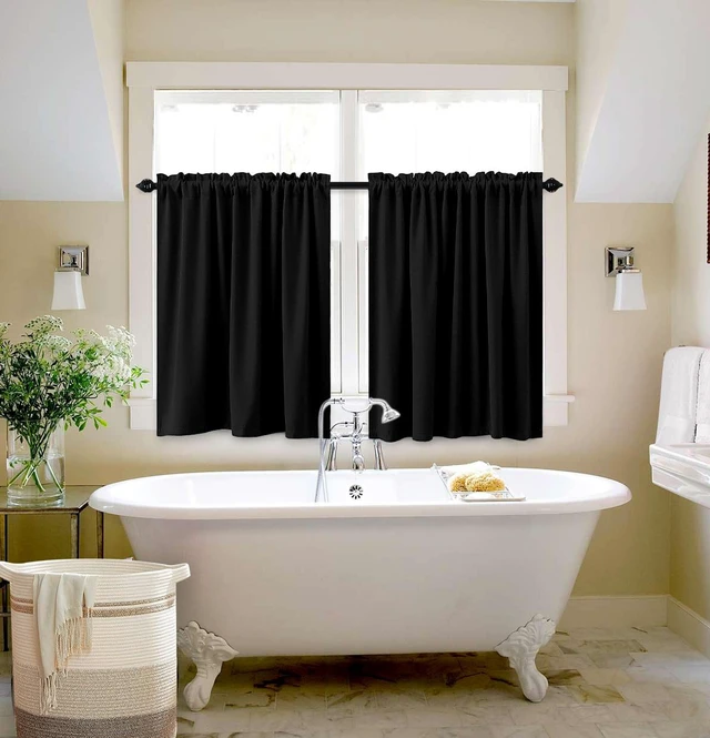 Alt view image 6 of 7 - Short Blackout Curtains for Small Window - 20 Inch Thermal Insulated Mini Curtains for Summer Heat & Sun Blocking, 24 Inch Wide Half Curtains for Front Door Window & RV Camper, Black
